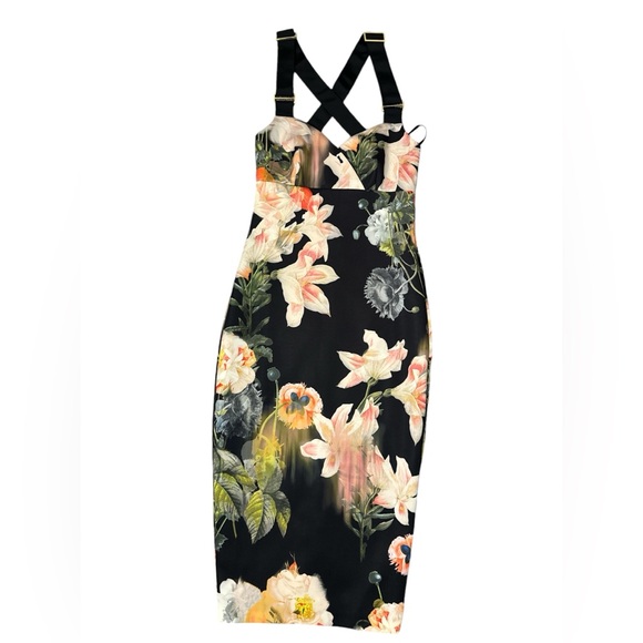 Ted Baker Womens Black Dress- Carpa Opulent Bloom Print Adjustable straps Size 2 - Picture 4 of 9